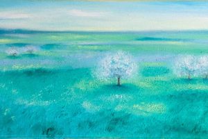 Vendita online opera di pittura ad olio dal titolo “Mandorli in fiore” realizzata dall'artista contemporanea Linda Nuzzi